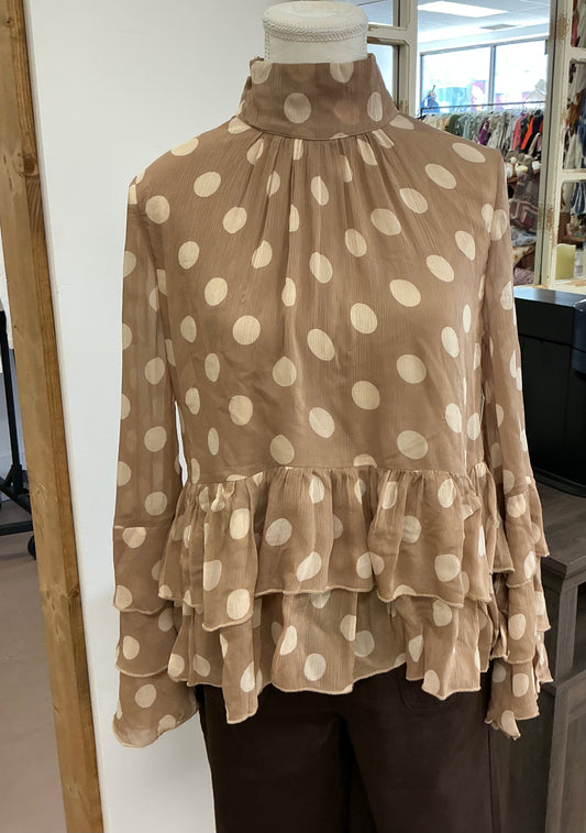 Polka Dot Mock Neck Peplum Blouse