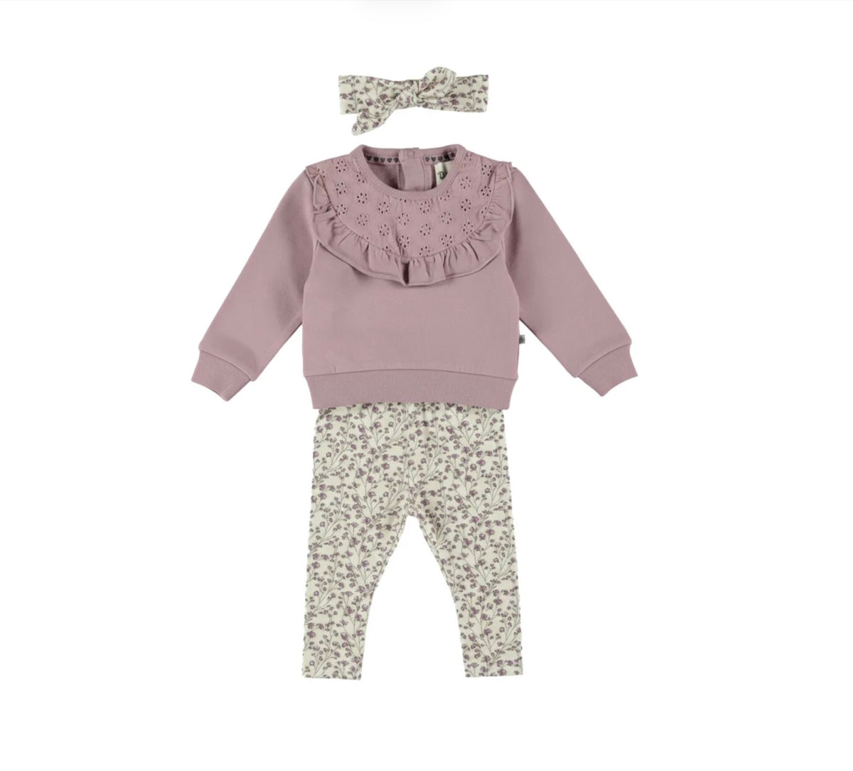 Purple Floral Outfit Set With Headband