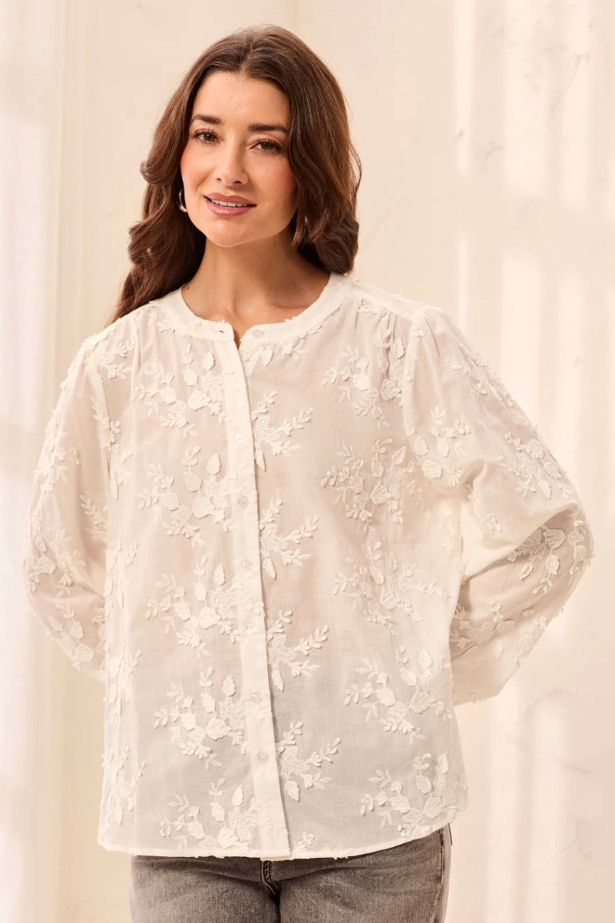 Floral Appliqué Long Sleeve Blouse