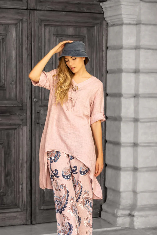 Linen Tunic Top with Toggle Closures