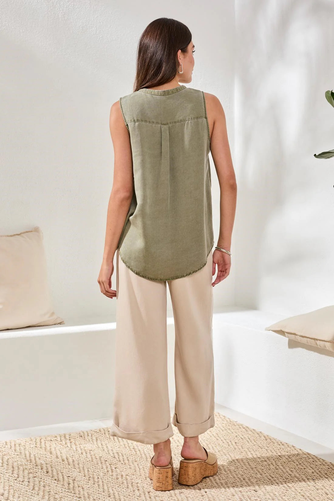 Flowy Sleeveless Button Up Front