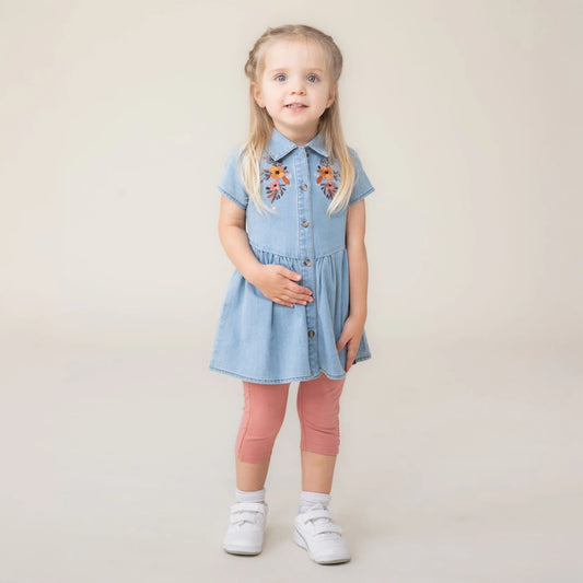 Girls Floral Denim Dress