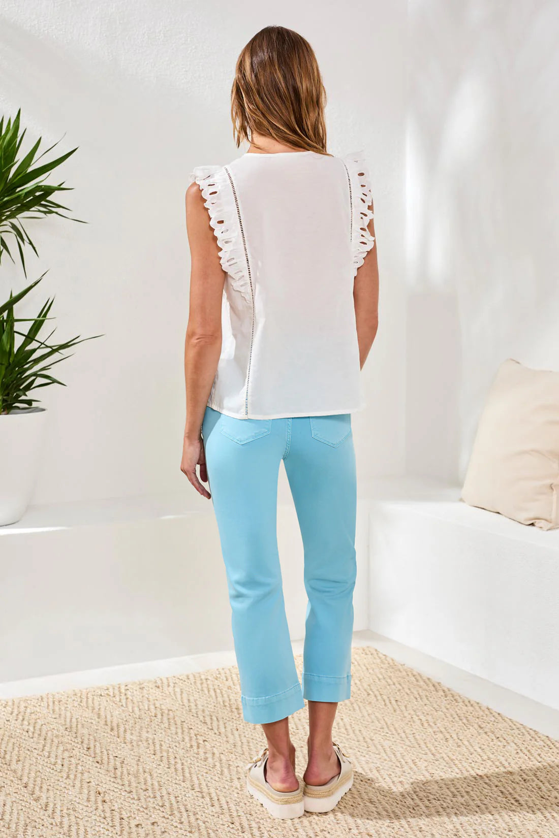 Cap Frill Sleeve Embroidered Poplin Blouse - OceanPearl