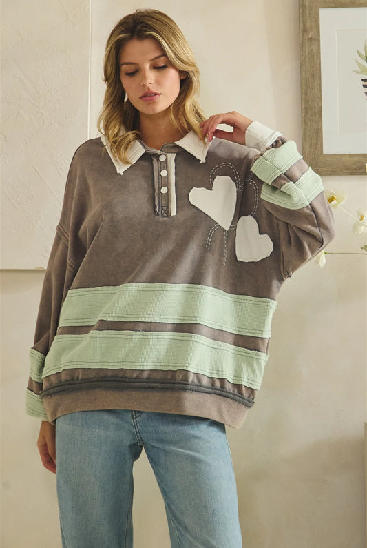 Oil & Hali Heart Stripe Rugby Shirt