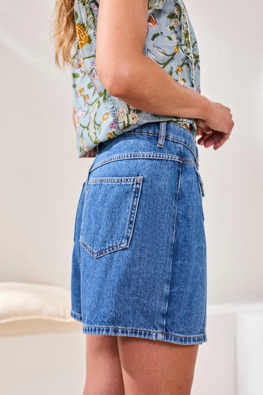 Audrey Button-Front Denim Skort