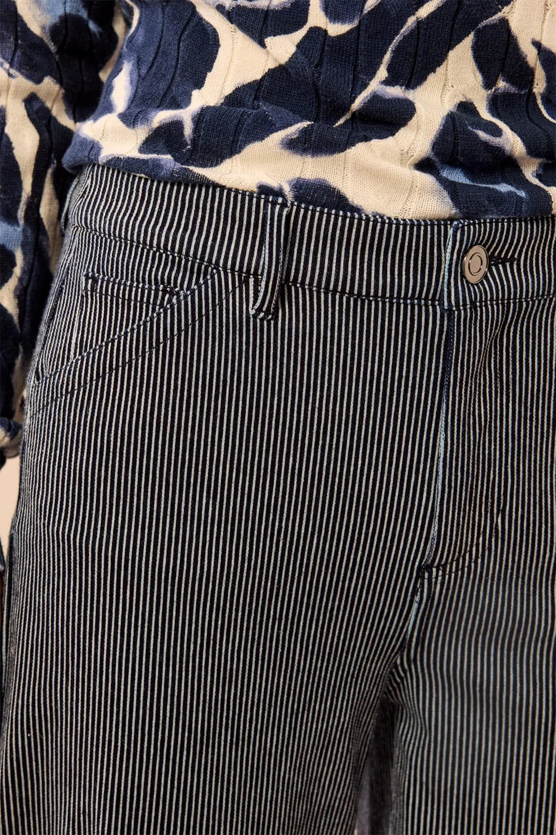 Lightweight Striped Wide Leg Cuffed Ankle Pants