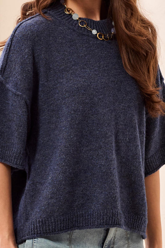 Lofty Elbow Sleeve Crew Neck Sweater
