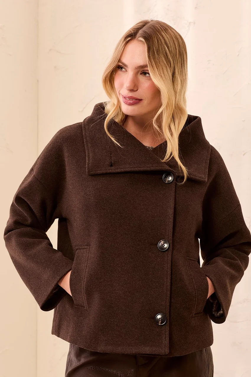 Lofty Chic Funnel Neck Jacket - Saddlebrown