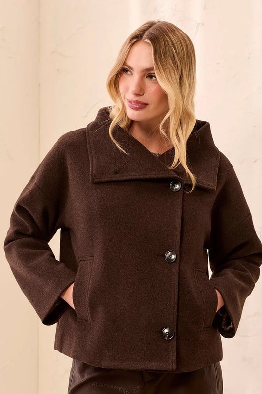 Lofty Chic Funnel Neck Jacket - Saddlebrown