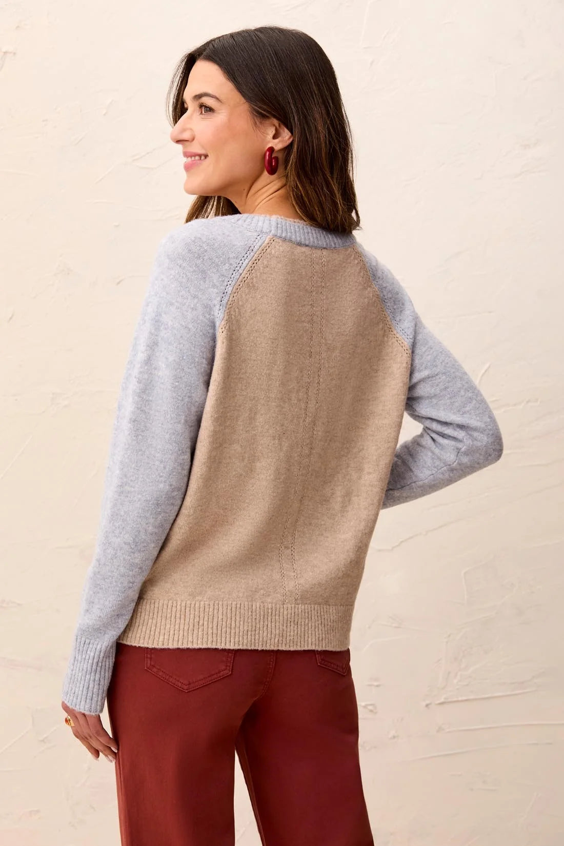 Oatmeal Color-block Crewneck Sweater