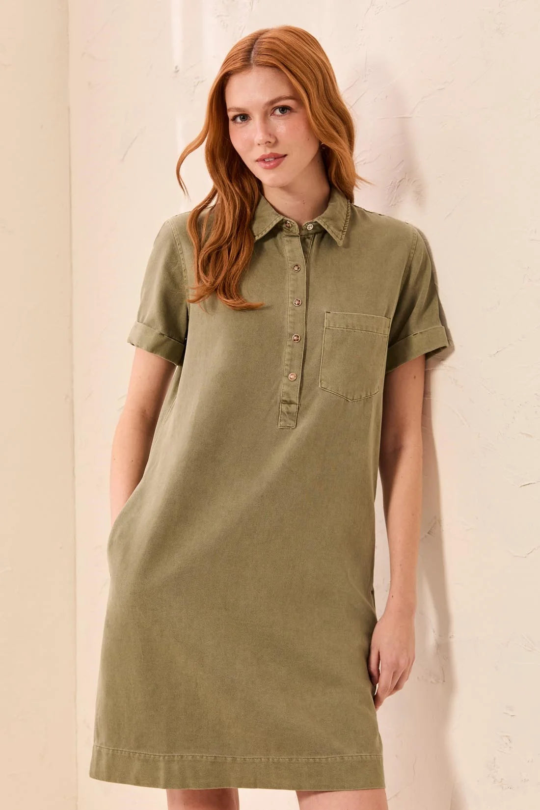 Pop Over Olive Denim Dress