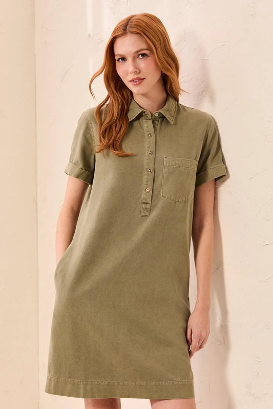 Pop Over Olive Denim Dress