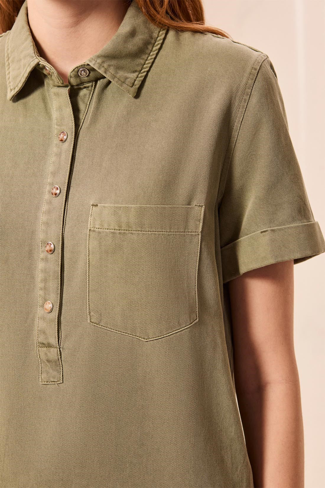 Pop Over Olive Denim Dress
