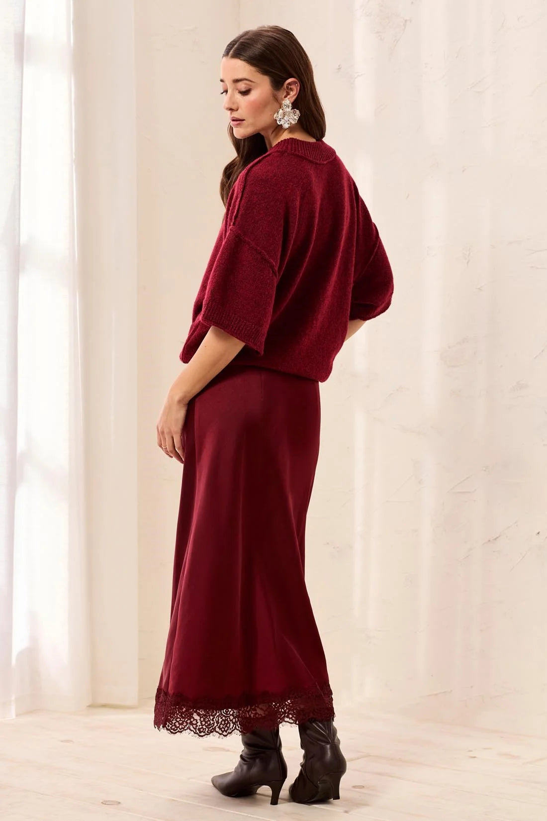Cherry Red Satin Lace Skirt