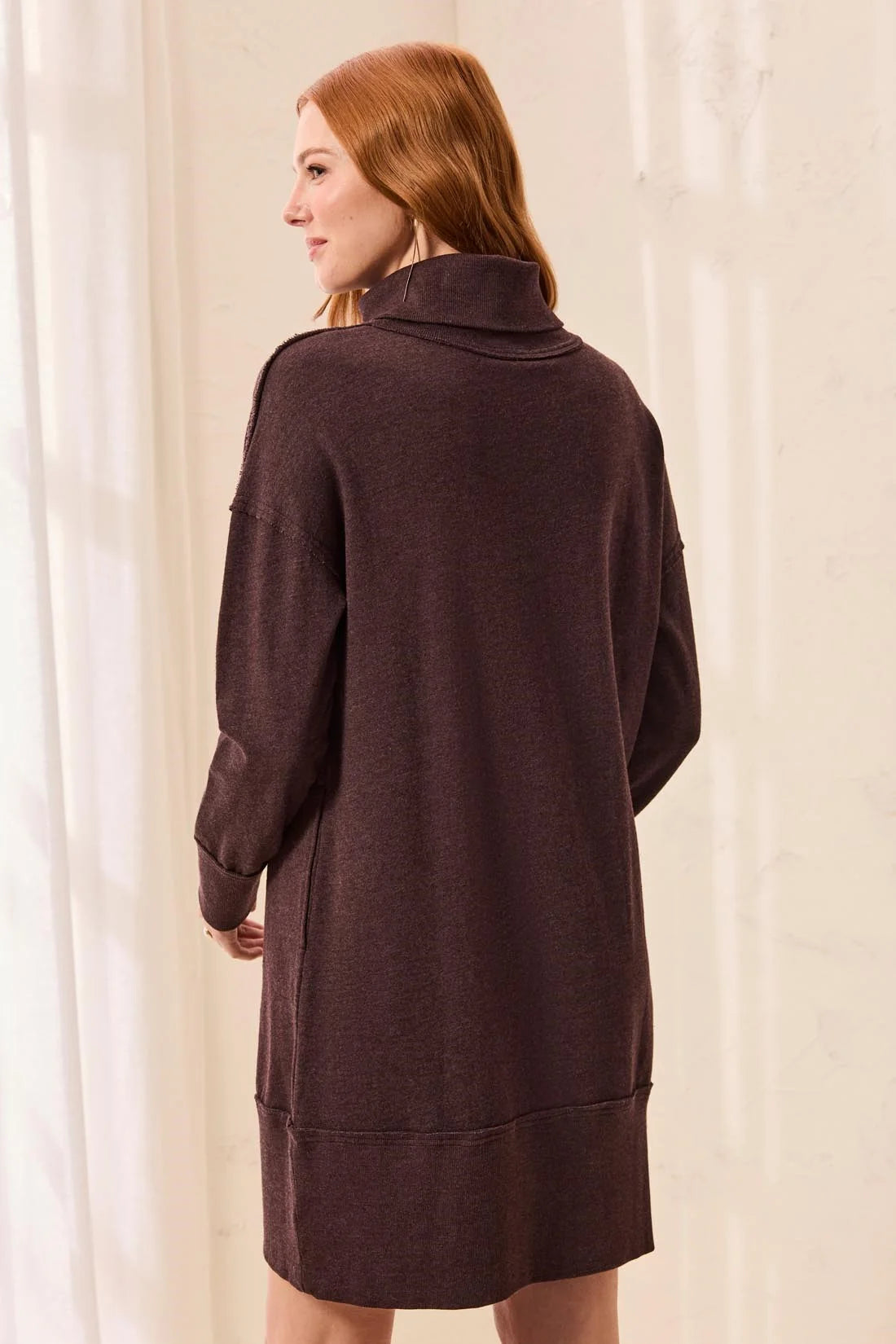French Terry Turtleneck Knit Sweater Dress
