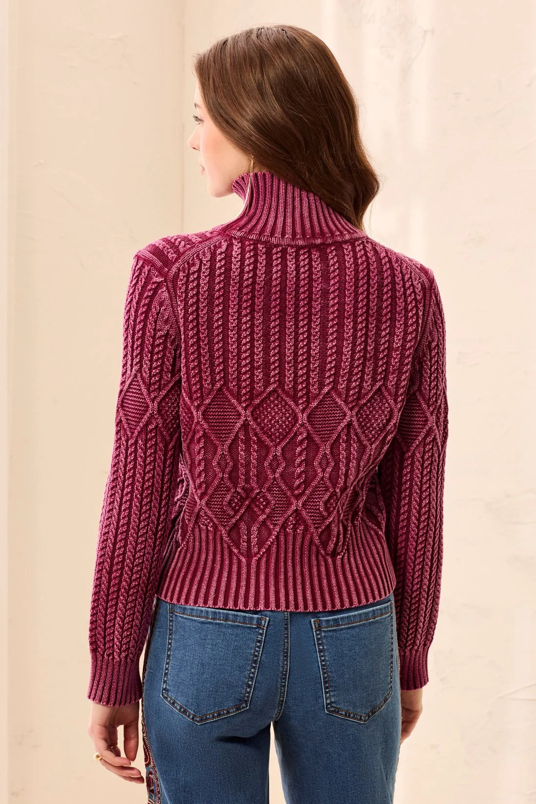 Cherry Cable Knit Mock Neck Sweater