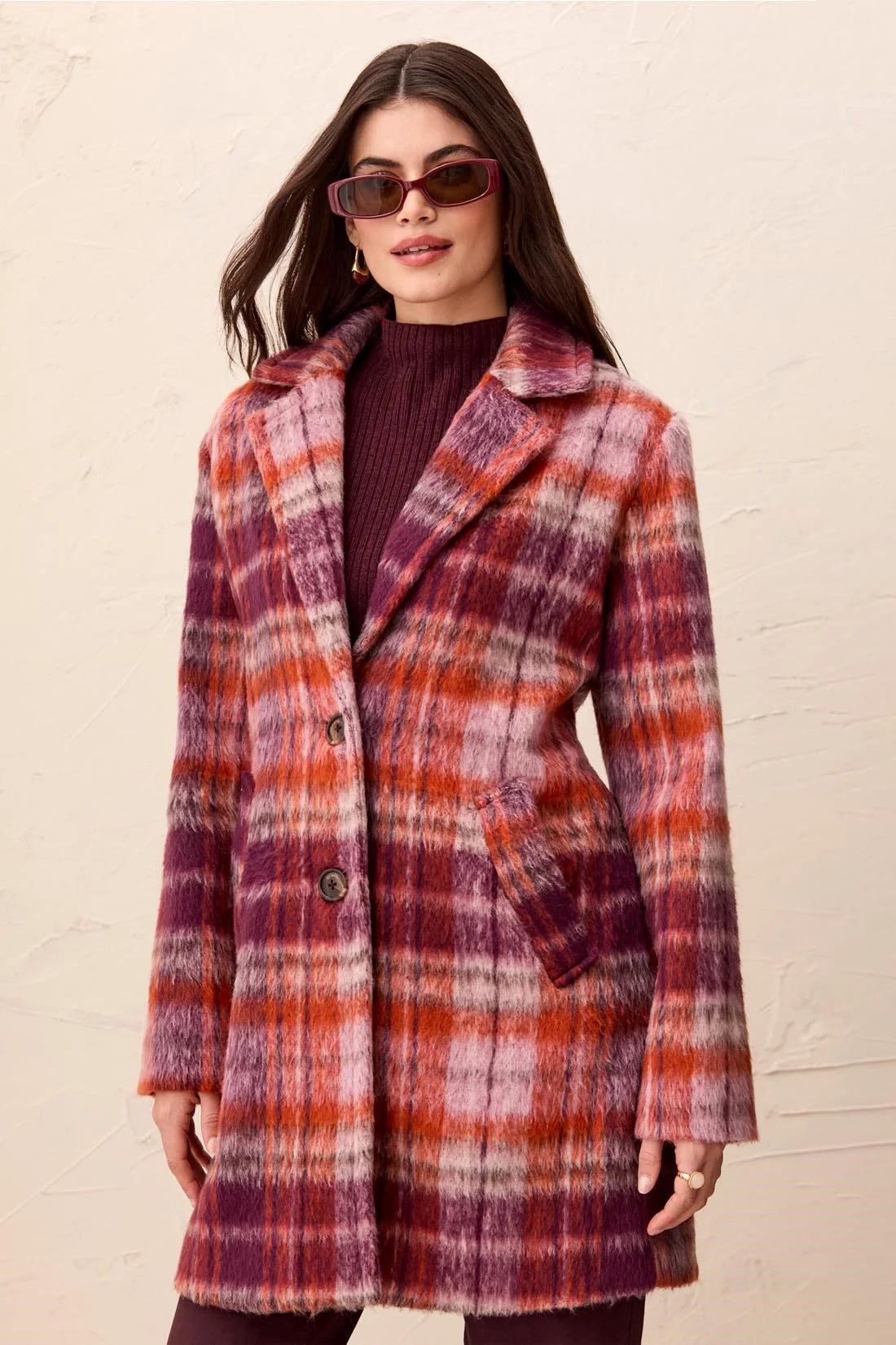 Autumn Fuzzy Plaid Coat