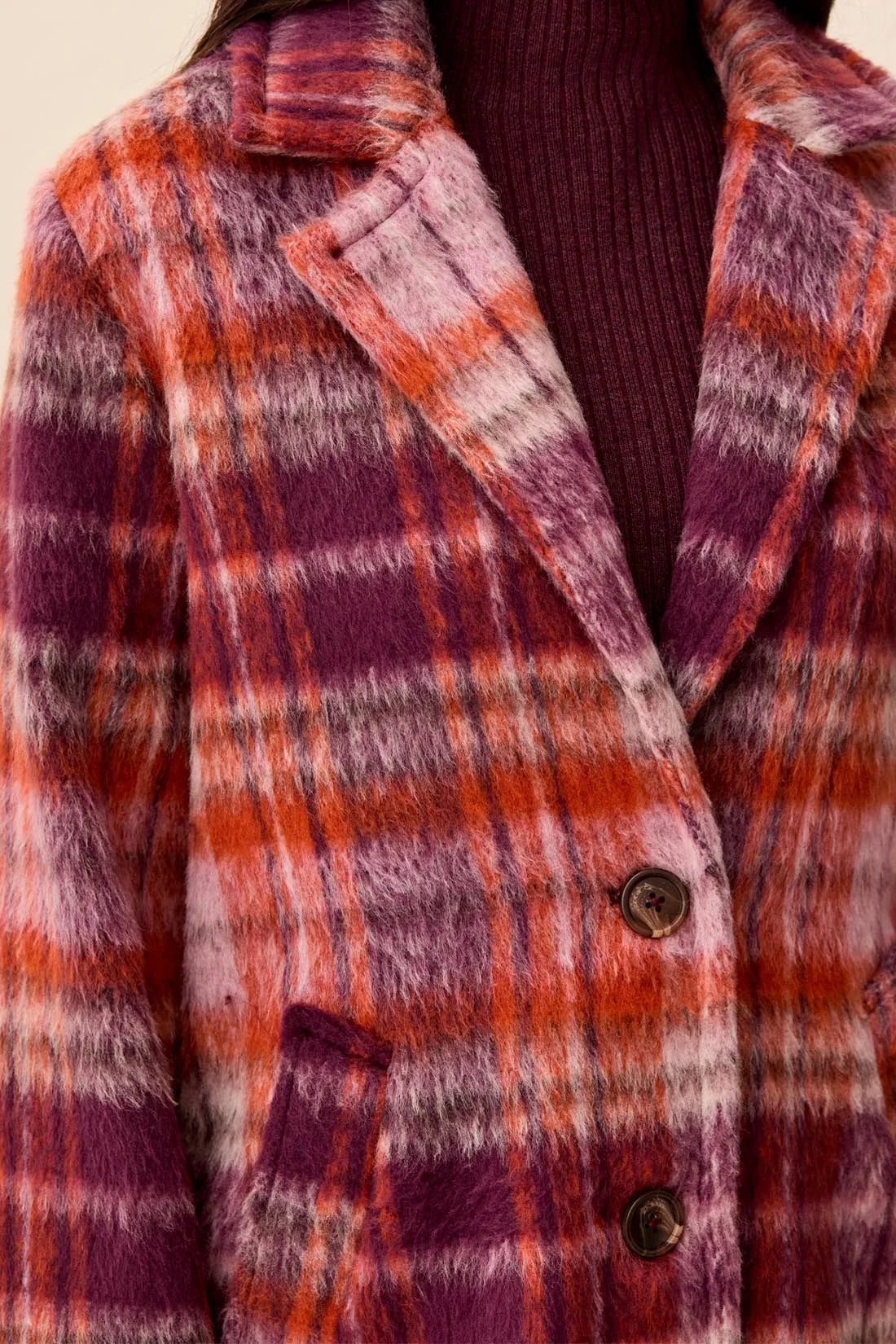 Autumn Fuzzy Plaid Coat