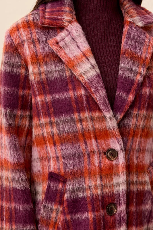 Autumn Fuzzy Plaid Coat
