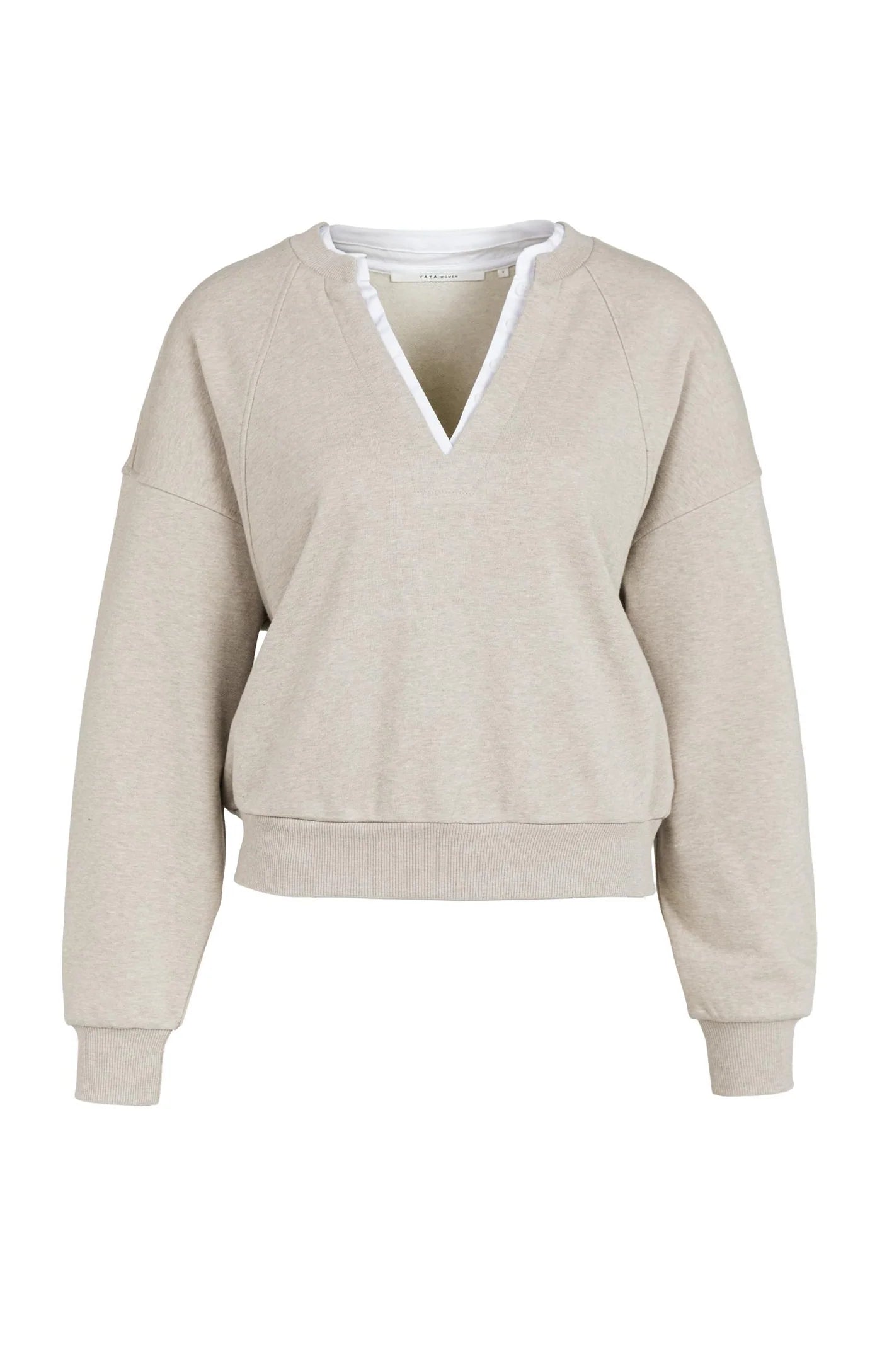 V-neck Sweatshirt With Woven Collar