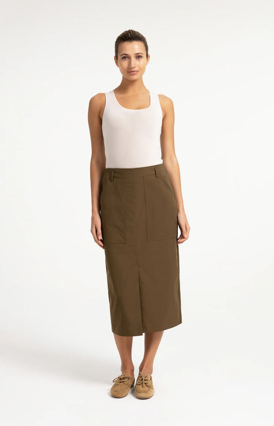 Soft Woven Midi Skirt With Cargo Pockets