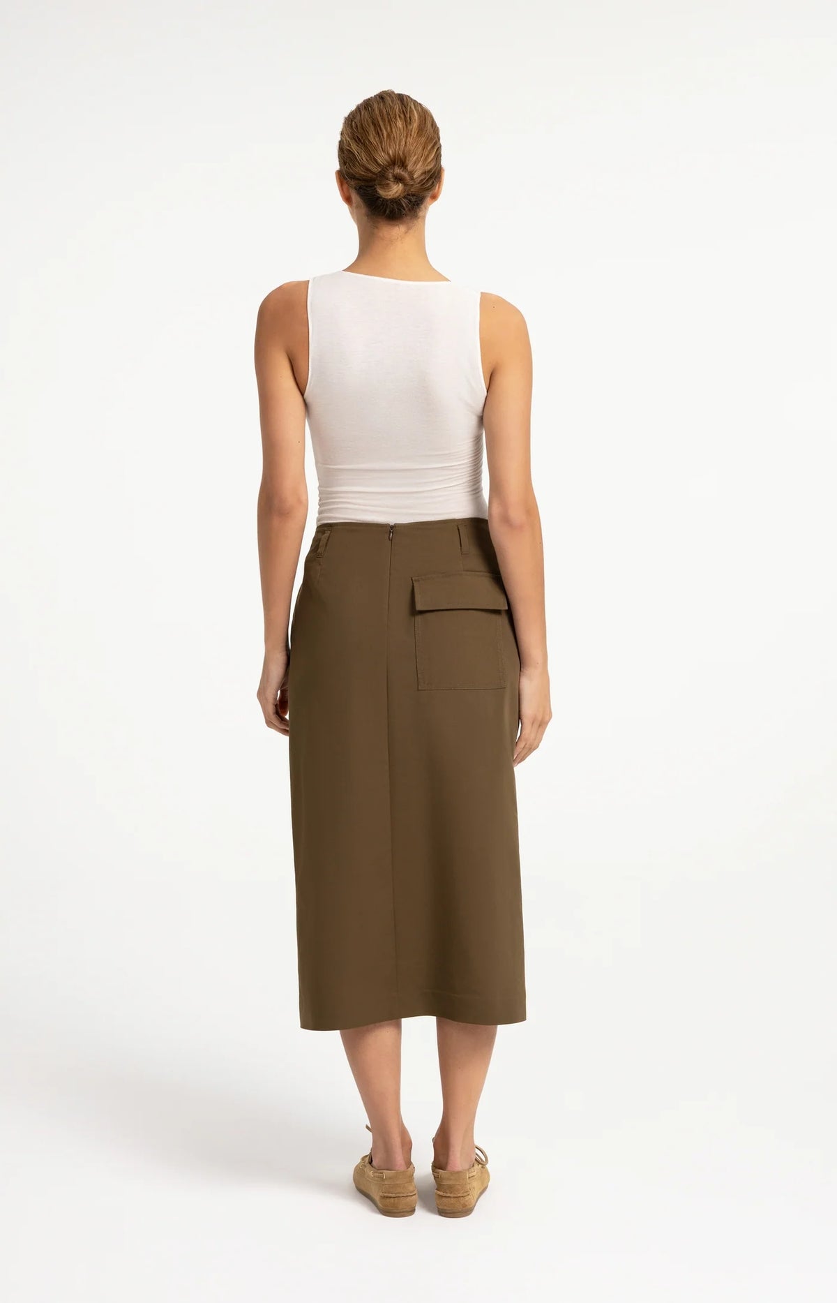 Soft Woven Midi Skirt With Cargo Pockets