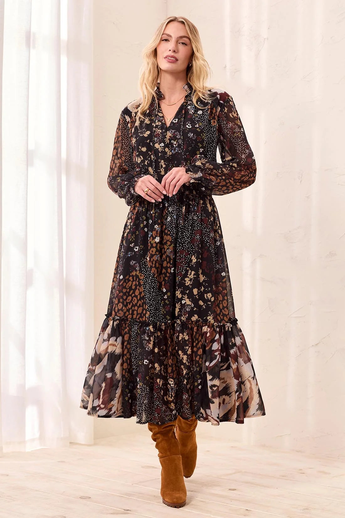 Mixed Print Drama Dress