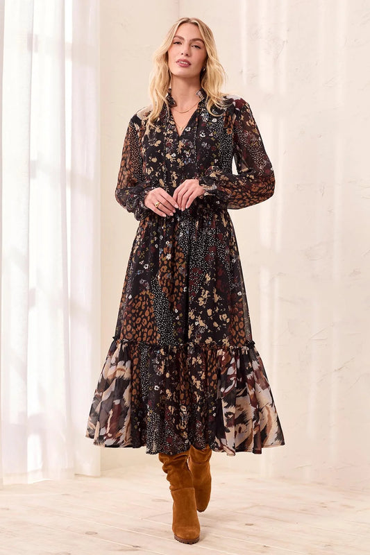 Mixed Print Drama Dress