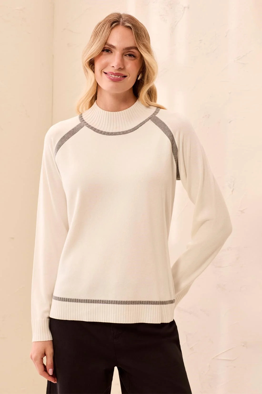 Cream White Mock Neck Sweater