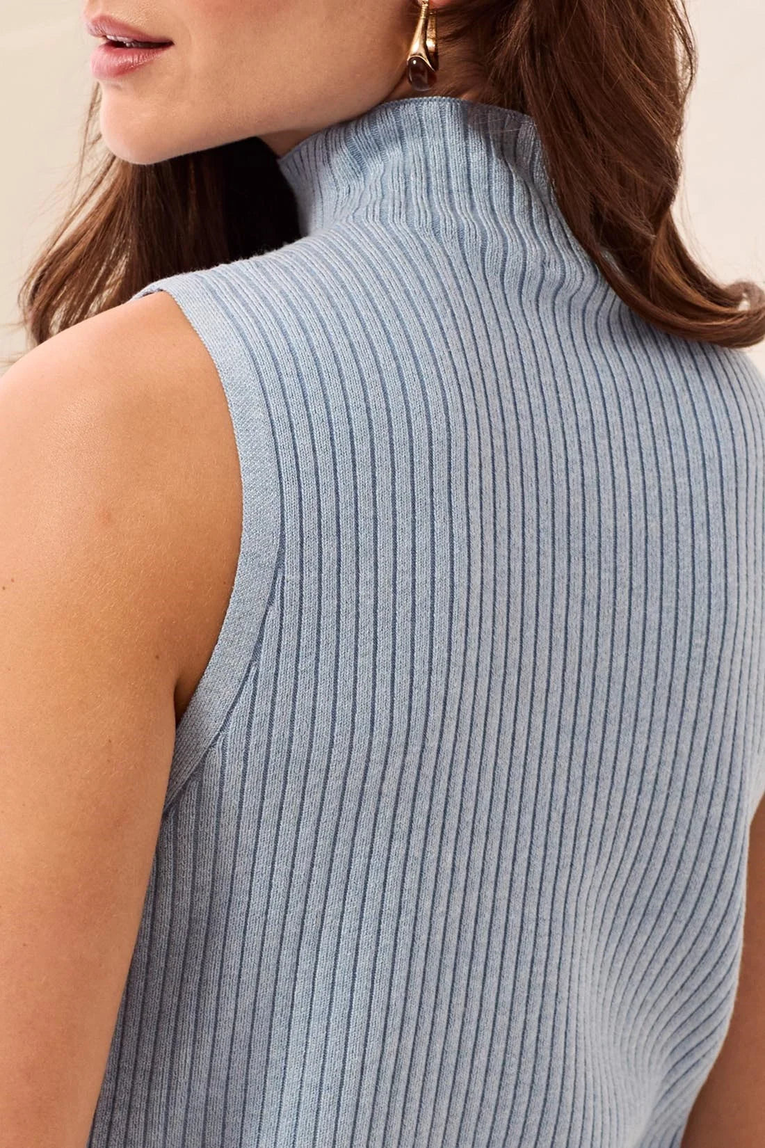 Ribbed Sleeveless Funnel Neck Tank