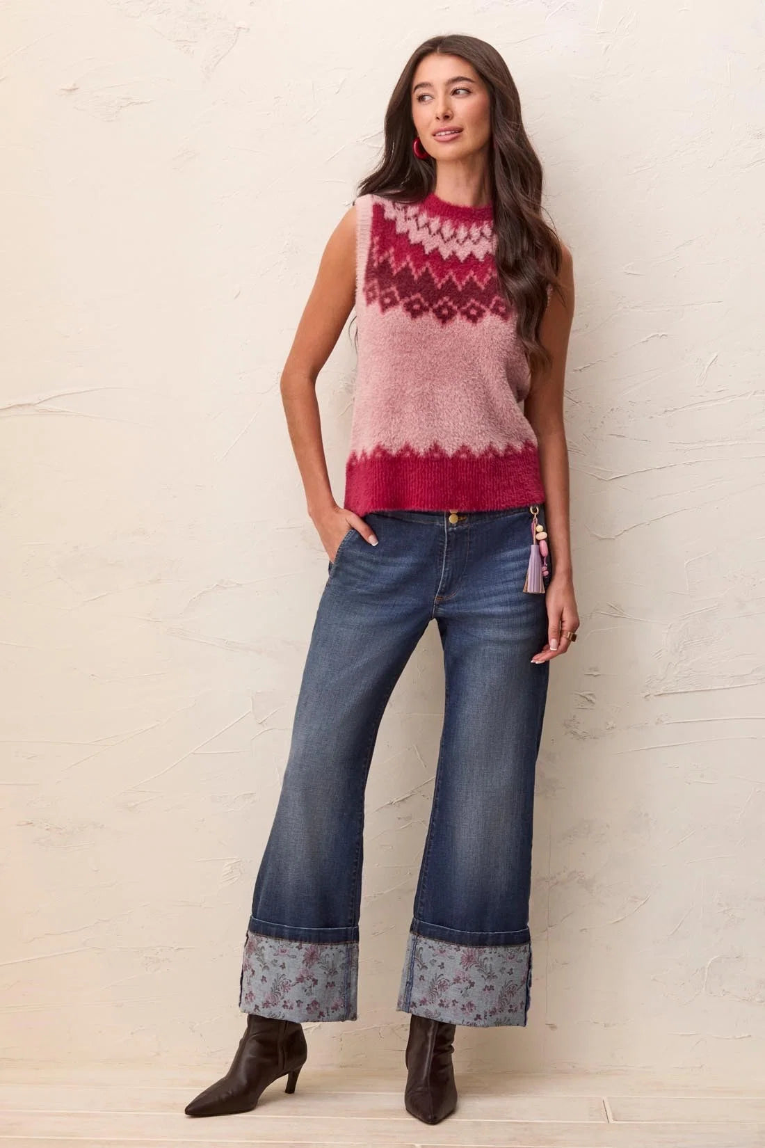 Audrey Palazzo Floral Printed Cuff Jeans