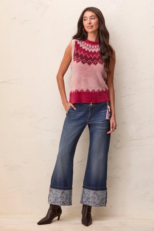 Audrey Palazzo Floral Printed Cuff Jeans