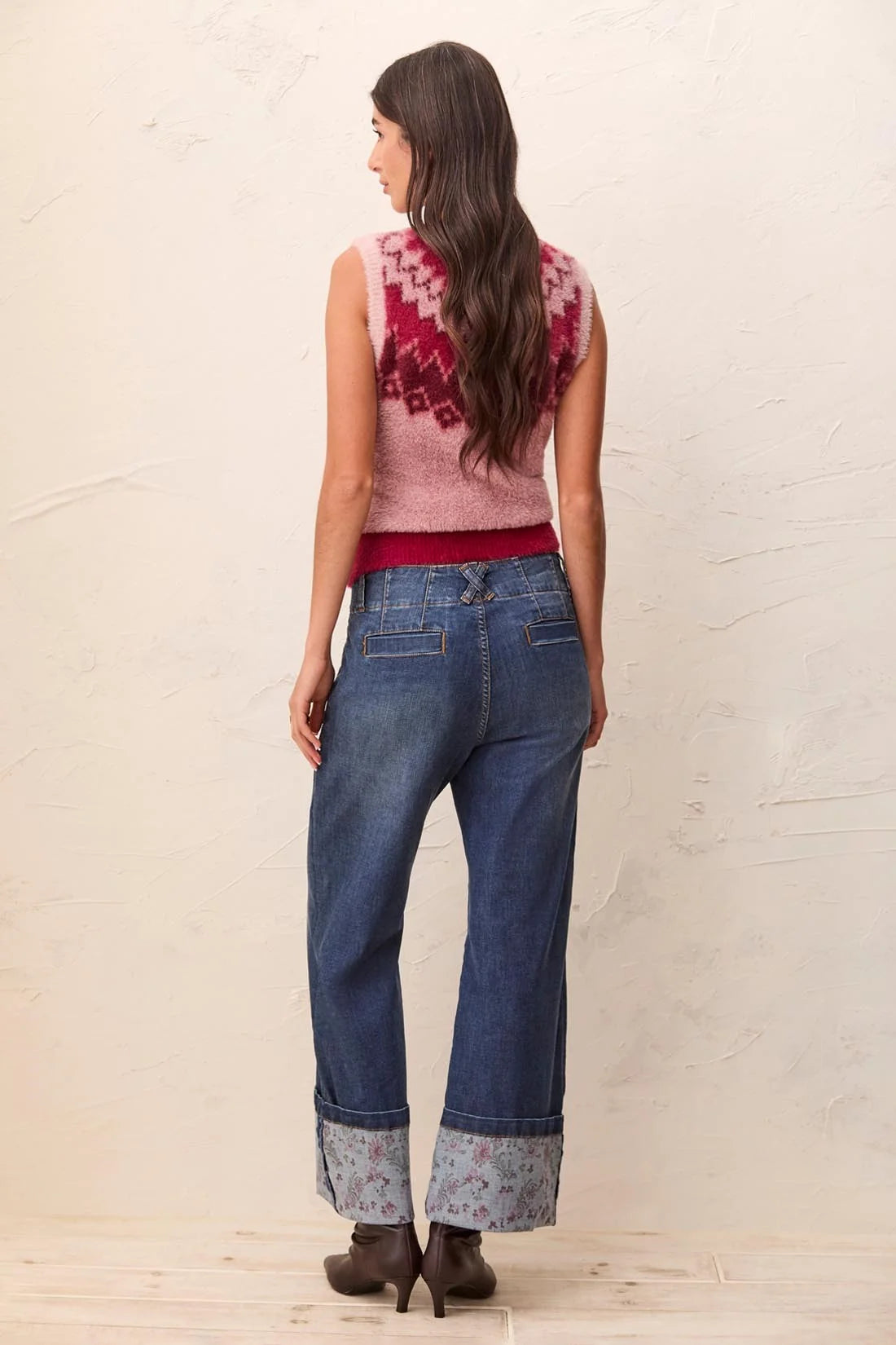 Audrey Palazzo Floral Printed Cuff Jeans