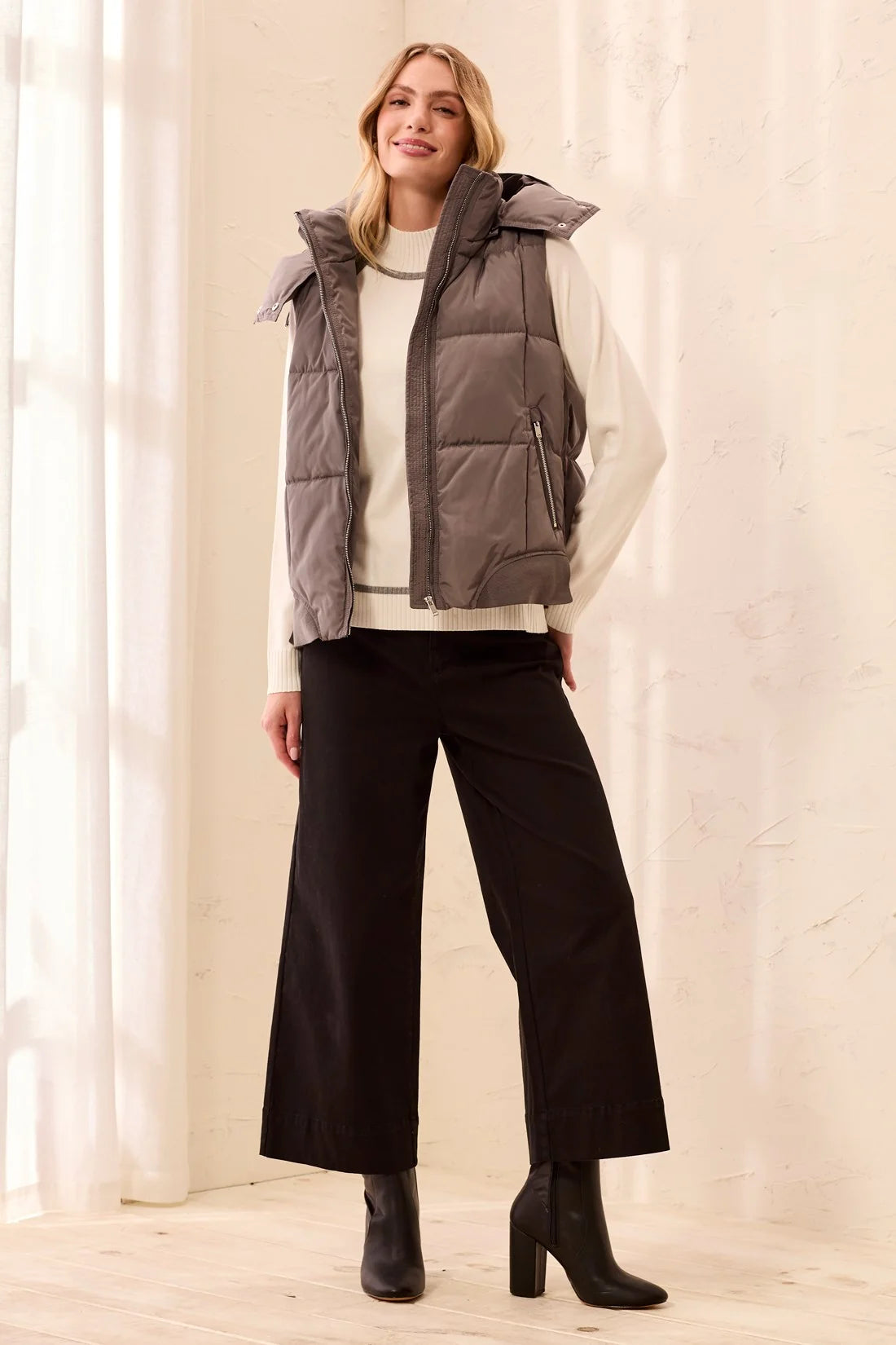 Quilted Vest With Removable Hood