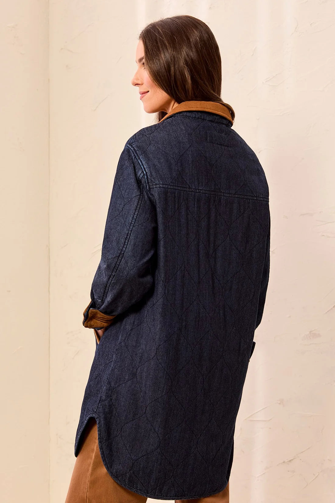 Quilted Denim Jacket With Suede Collar