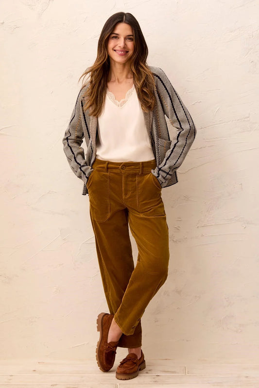 Fly Front Ribbed Ankle Pants With Button Vent