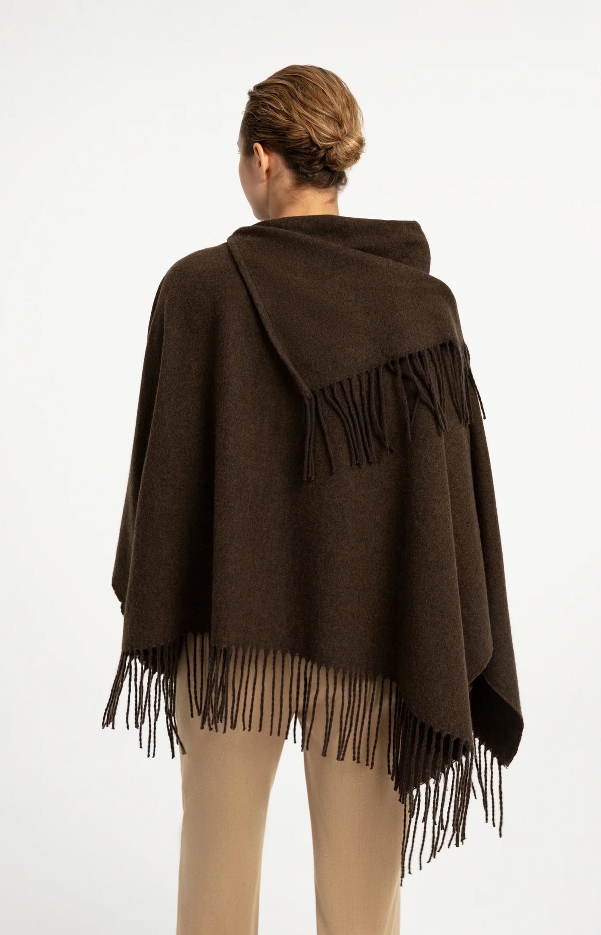 Umber Poncho With Twisted Fringes