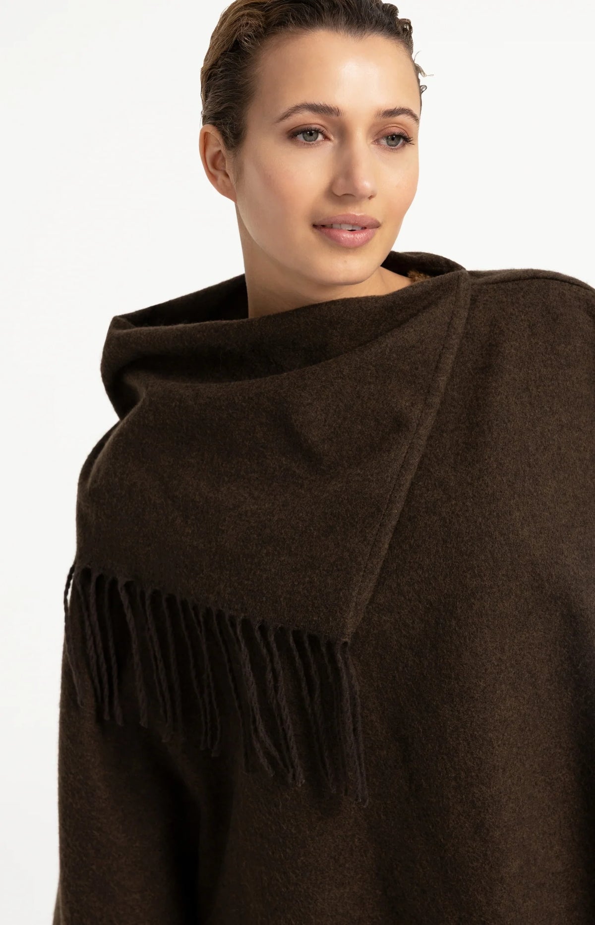 Umber Poncho With Twisted Fringes