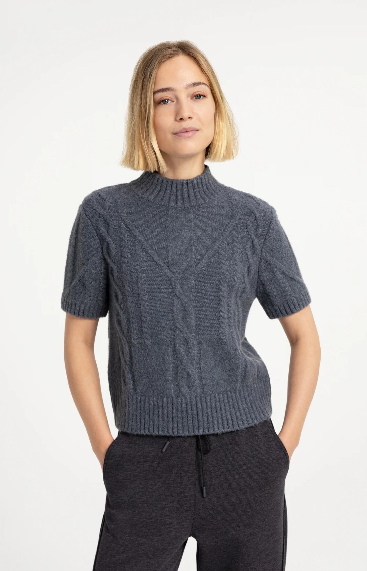 Arctic Grey Short Sleeve Cable Sweater