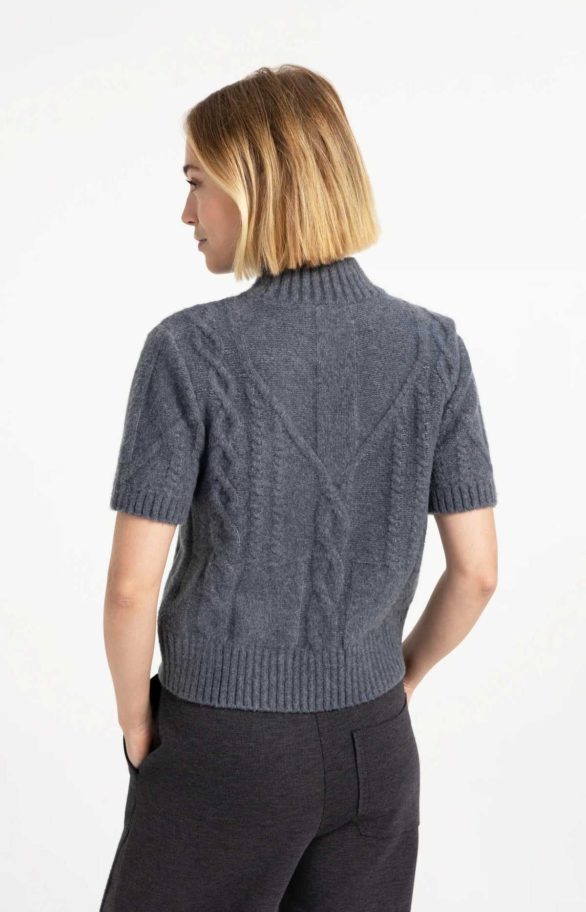 Arctic Grey Short Sleeve Cable Sweater