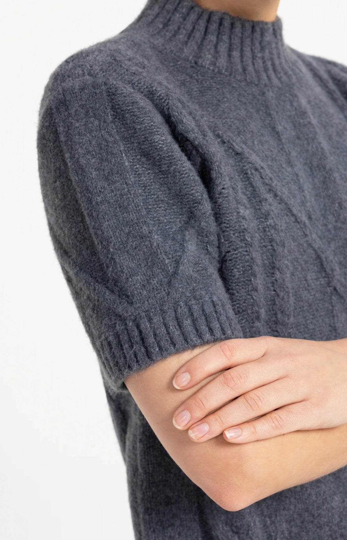 Arctic Grey Short Sleeve Cable Sweater