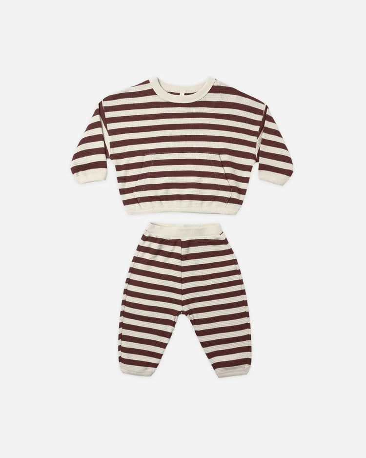 Red Cherry Stripe Waffle Knit Set