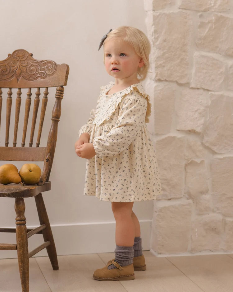 Girls Blue Ditsy Longsleeve Dress