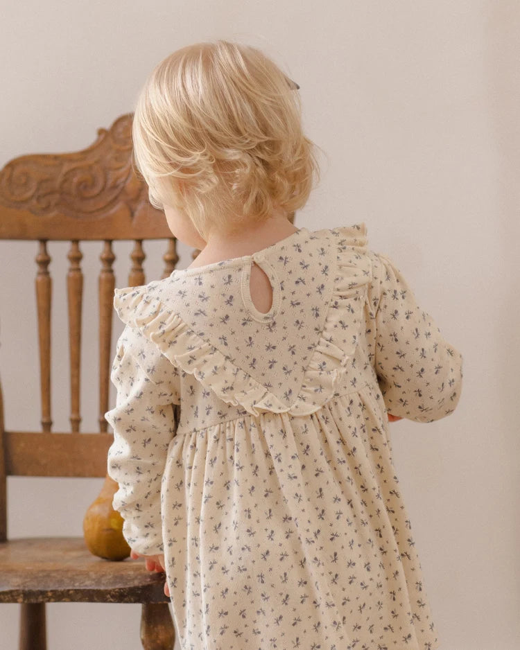 Girls Blue Ditsy Longsleeve Dress