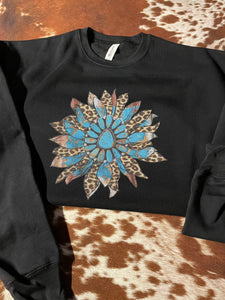 Turquoise Sunflower Crewneck