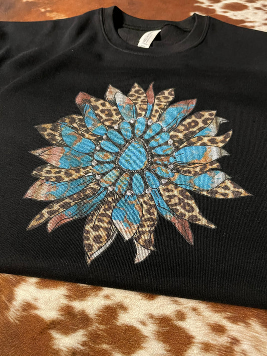 Turquoise Sunflower Crewneck