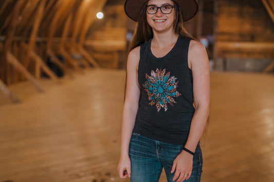 Turquoise Sunflower Graphic Tank Top