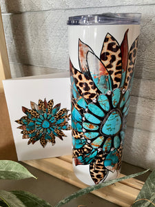 Turquoise Sunflower Note Card (Blank inside)